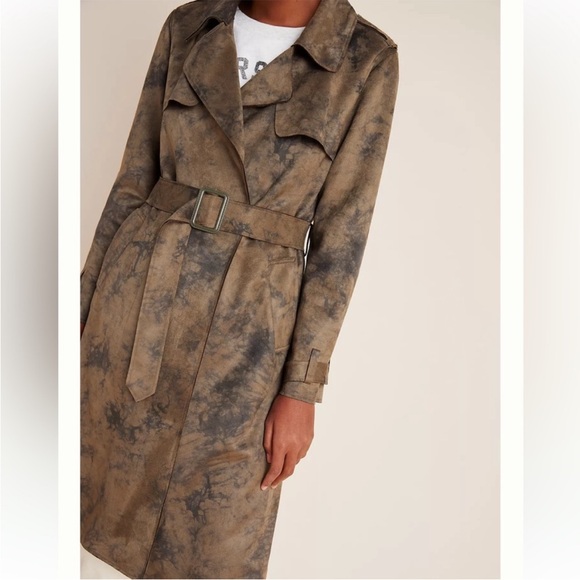 Anthropologie Roxie Suede Tie Dye Trench Coat Size Small - Picture 2 of 12